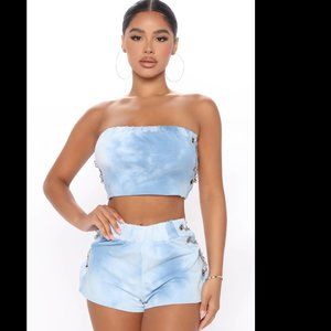 FASHION NOVA 2 Piece Shorts Set - NWT Womens Size S - Crop Top Shorts Lounge Set